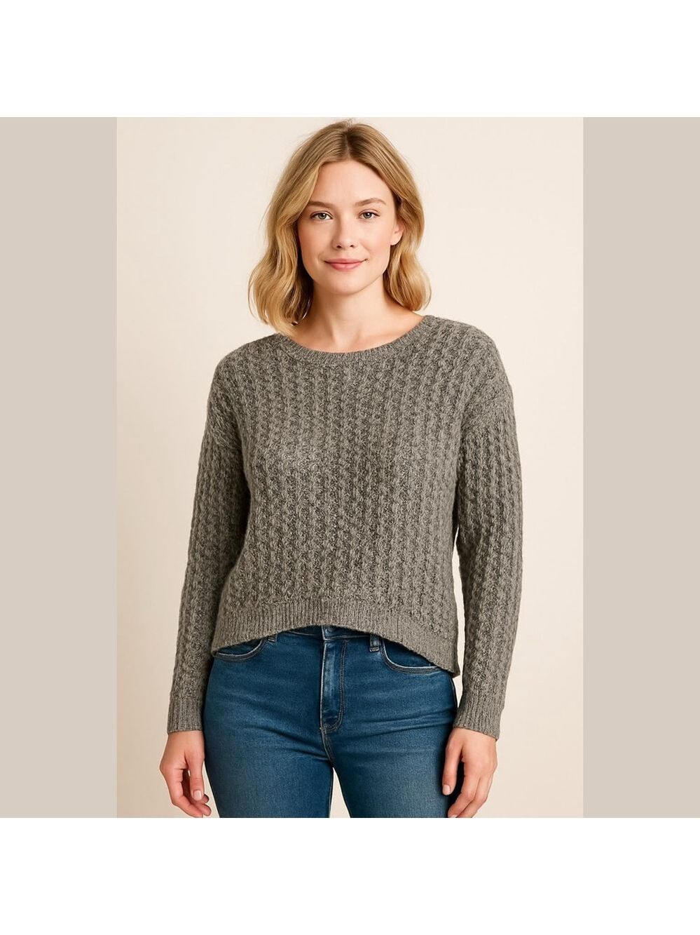 Peter Som Neutral Combo Marled  Open Knit Sweater Size Small High Low Hem NEW